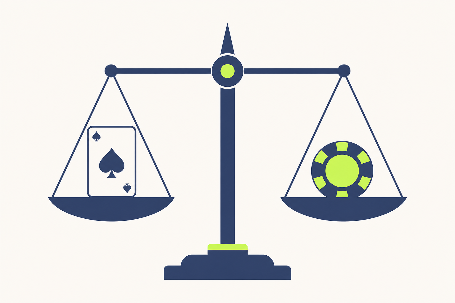 Illustration of scales balancing a playing card against a poker chip, representing independent comparison