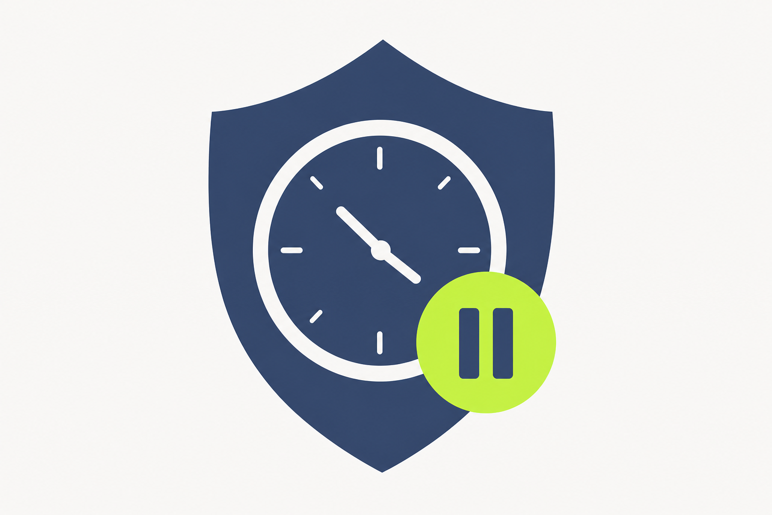 Illustration of a shield with a clock face and pause icon, representing self-exclusion and time-out tools